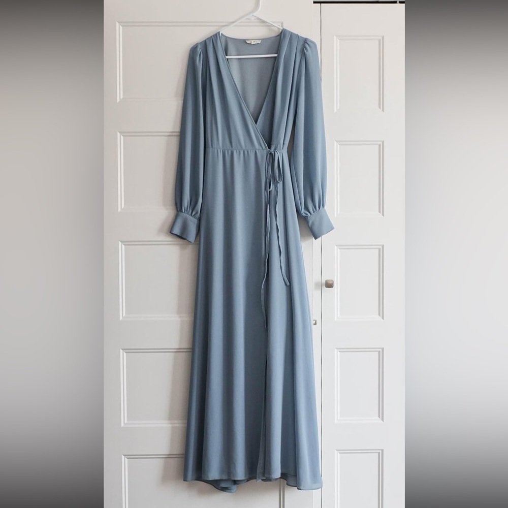 Lulu's Slate Blue Wrap Maxi Dress